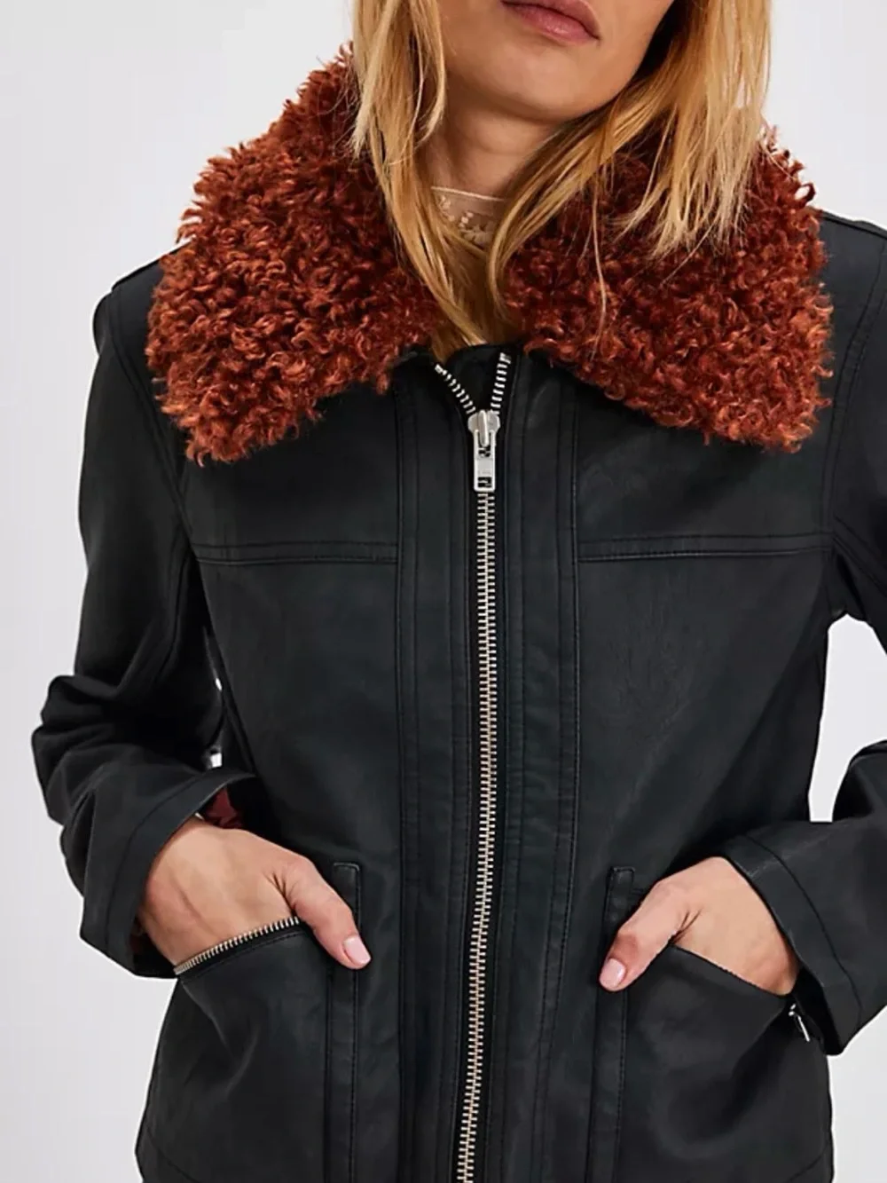NWOT We the Free Jayce Vegan Leather Jacket with Removable Teddy Collar